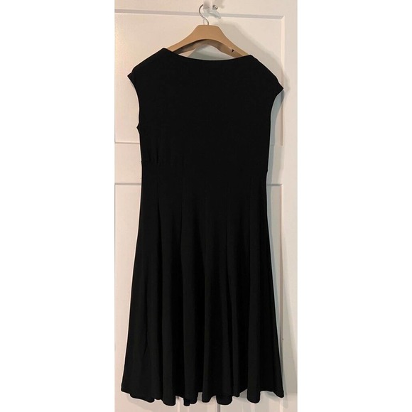 Lauren Ralph Lauren Womens Sheath Dress Black Surplice Neck Pleated Midi‎ LBD 10 - Picture 2 of 8